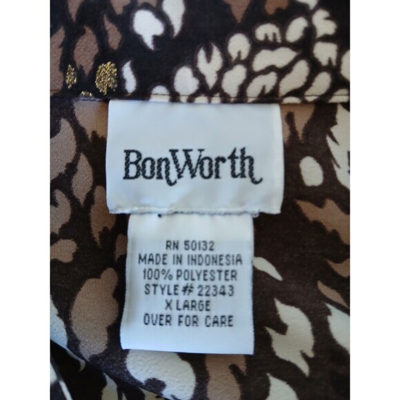 BonWorth Womens XL Button Up Blouse Long Sleeve Brown Black Animal Print Classic - Picture 15 of 15